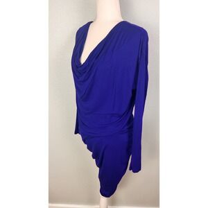 Athleta Tulip Ruched Dress Womens M Medium Blue Long Sleeve Scoop Stretch